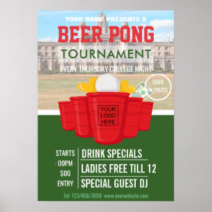 College Beer Pong Tournament add logo and photo Poster