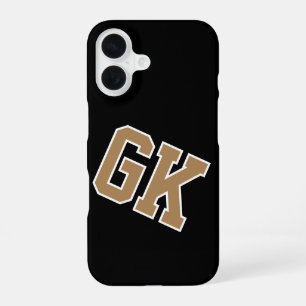 College Black Gold White Varsity Monogram Initials iPhone 16 Case