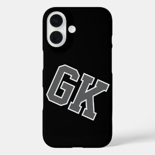 College Black Grey White Varsity Monogram Initials iPhone 16 Case