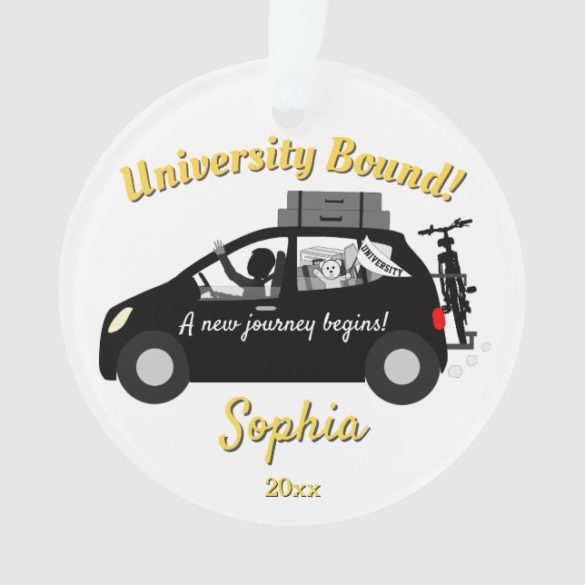 College Bound Girl Yellow Acrylic Ornament (Front)