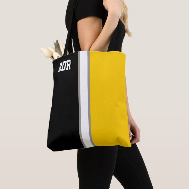 College Colours Black & Gold Monogram  Tote Bag (Close Up)