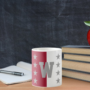 College Colours Crimson Red & White Monogram Coffee Mug