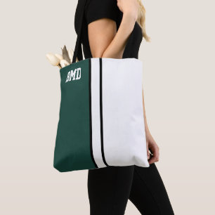 College Colours Dark Green & White Monogram Tote Bag