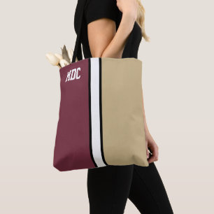 College Colours Garnet Red & Gold Monogram Tote Bag