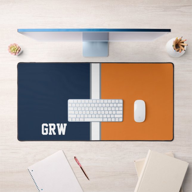 College Colours Navy Blue & Orange Monogram  Desk Mat (Office 1)