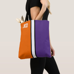 College Colours Orange & Purple Monogram Tote Bag