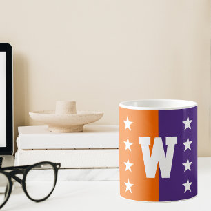 College Colours Orange, Purple & White Monogram Coffee Mug