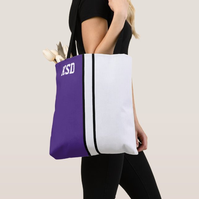 College Colours Purple & White Monogram  Tote Bag (Close Up)