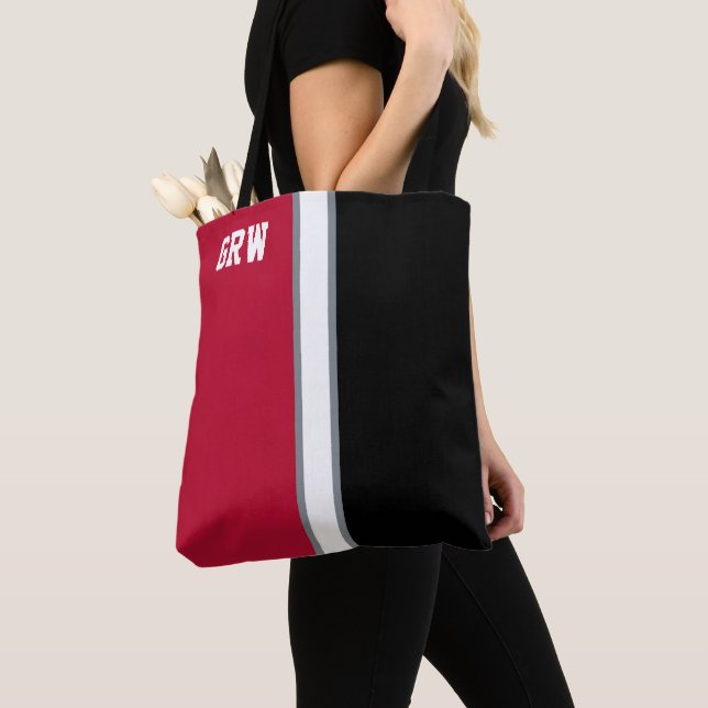 College Colours Red & Black Monogram  Tote Bag (Close Up)