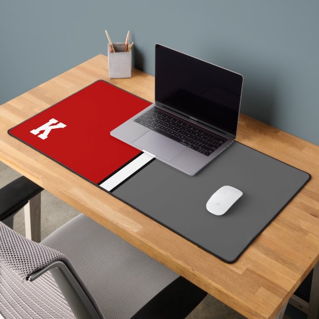 College Colours Red & Grey Monogram Desk Mat (Office 2)