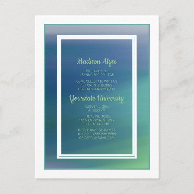 College Dorm Trunk Party Teal Blue Ombre' Invitation Postcard (Front)