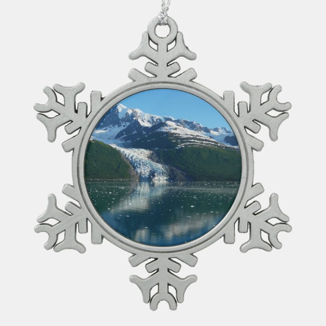 College Fjord II Beautiful Alaska Photography Snowflake Pewter Christmas Ornament (Front)