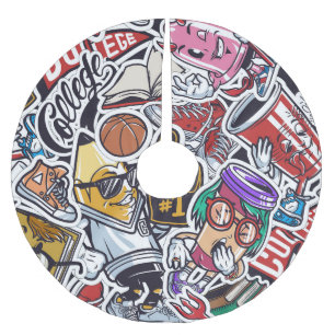 College Fun, Colourful Vintage Pattern Brushed Polyester Tree Skirt
