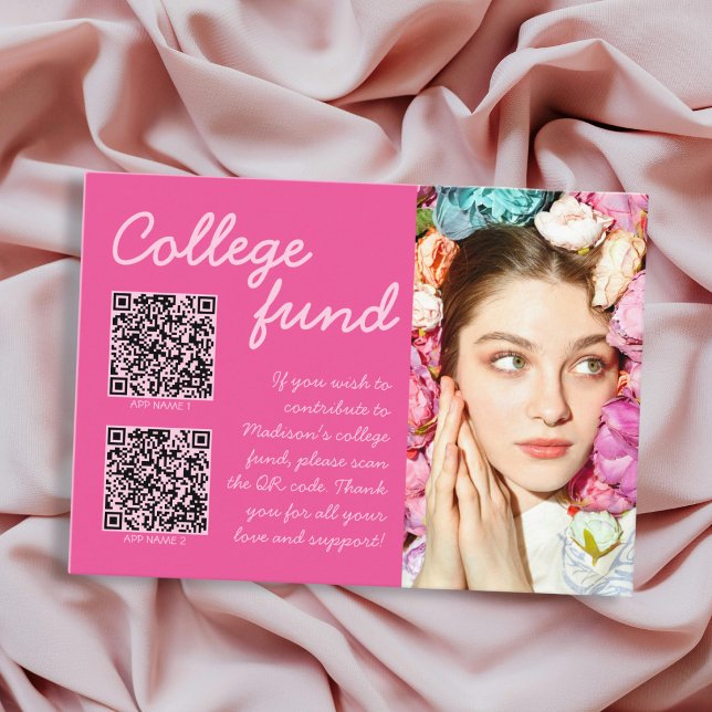 College Fund 2 QR Code Gift Photo Pink Graduation Enclosure Card (College Fund 2 QR Code Gift Photo Pink Graduation Enclosure Card)