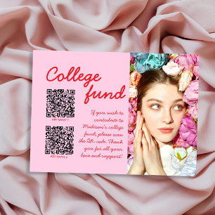 College Fund 2 QR Code Gift Photo Pink & Red Grad Enclosure Card
