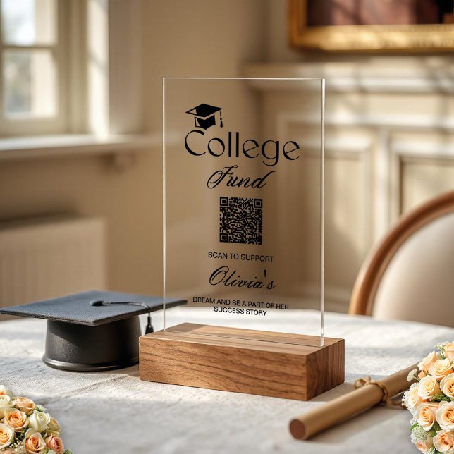 College Fund QR Code Minimalist Black Text Acrylic Sign (Creator Uploaded)