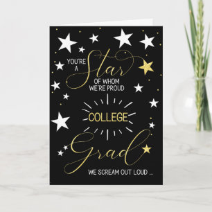 College Graduate Black Gold Stars Typography Card