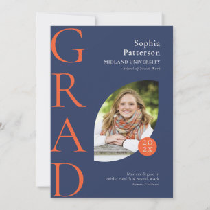 College Graduate Photo Blue Orange Announcement