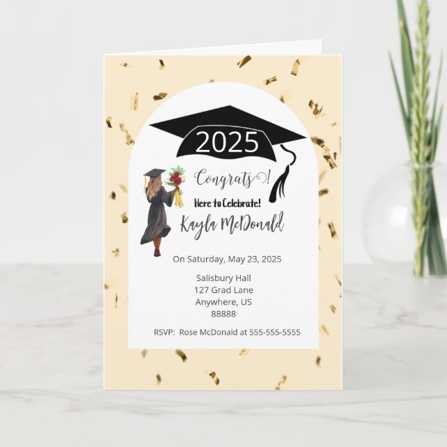 College Graduation Party Arch Confetti girl image Card (Front)