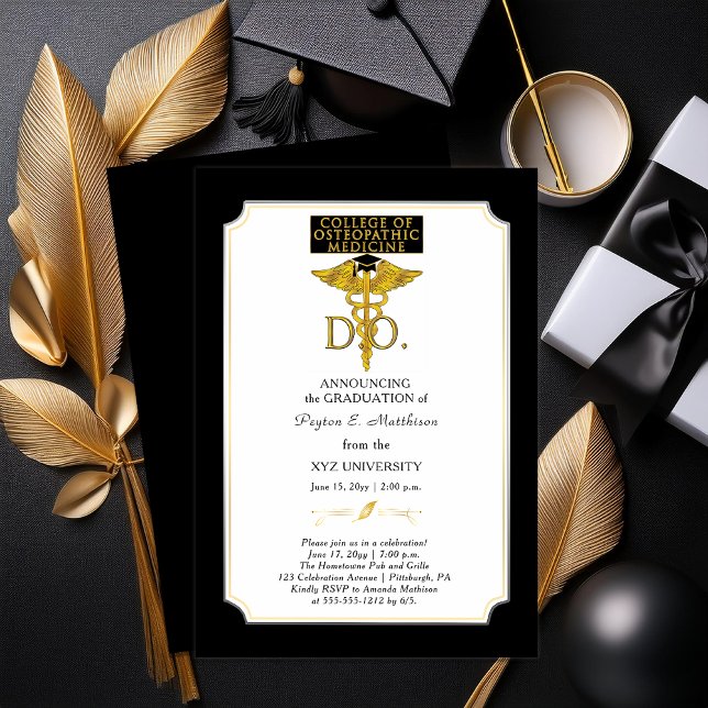 College of Osteopathic Medicine DO Physician Grad Invitation (College of Osteopathic Medicine "D.O." Physician Doctor Graduation Invitation for Print | Download)