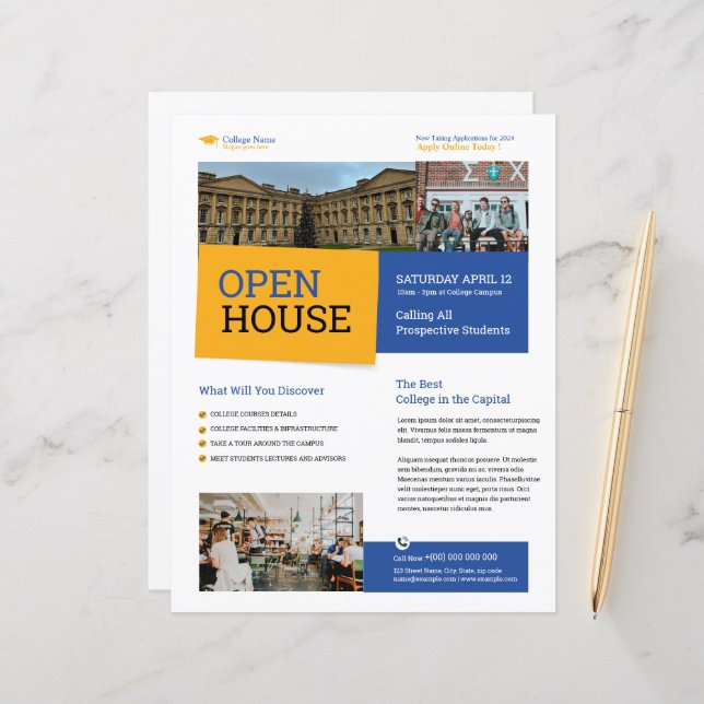 College Open House Flyer Template (Front/Back In Situ)