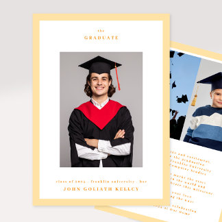 College Orange Frame 3 Photo Graduation Announcement