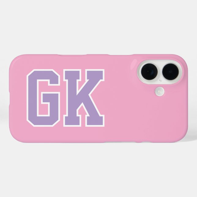 College Purple Pink Varsity Monogram Initials Case-Mate iPhone Case (Back (Horizontal))