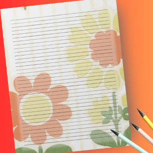 College Ruled Retro Orange Mid Century Yellow Notepad