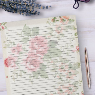 College Ruled Retro Victorian Roses Mid Century Notepad