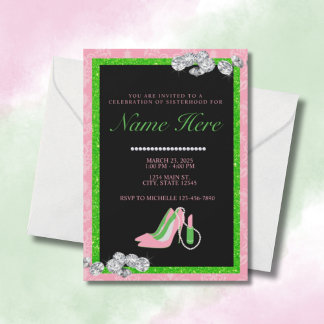 College Sorority Green Pink Welcome To Sisterhood Invitation