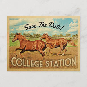 College Station Texas Save The Date Horses Announcement Postcard