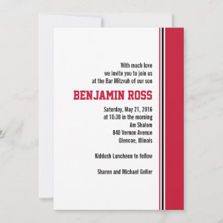 College Stripe Bar Mitzvah Invitation