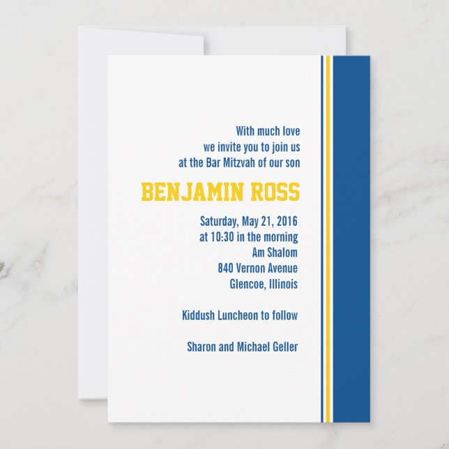 College Stripe Bar Mitzvah Invitation (Front)