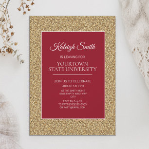 College Trunk Party Elegant Gold Glitter Red Invitation