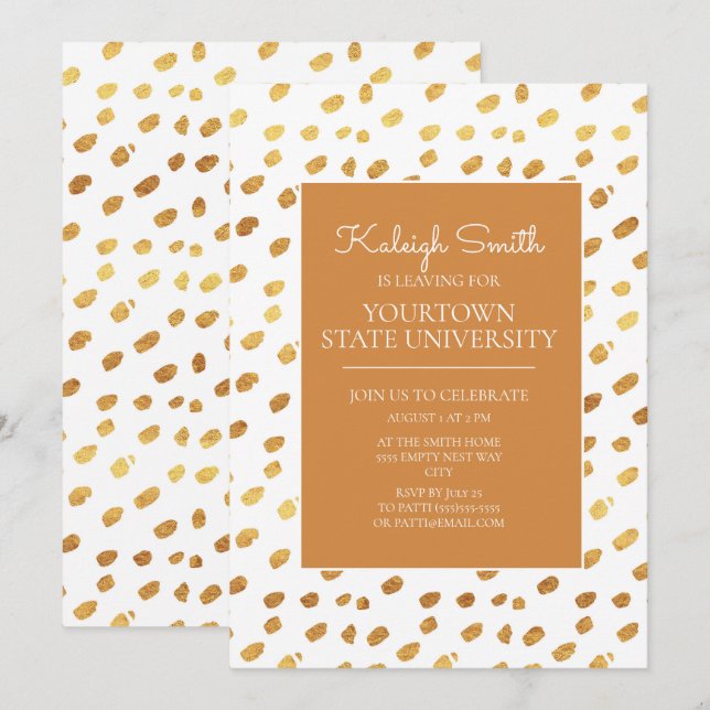 College Trunk Party Modern Gold and White Invitation (Front/Back)