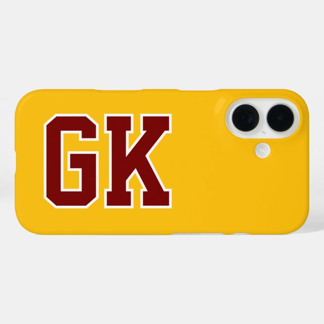 College Yellow Burgundy Varsity Monogram Initials Case-Mate iPhone Case (Back (Horizontal))