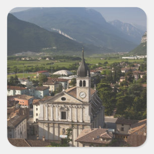 Collegiate church in morning, Arco, Trento Square Sticker