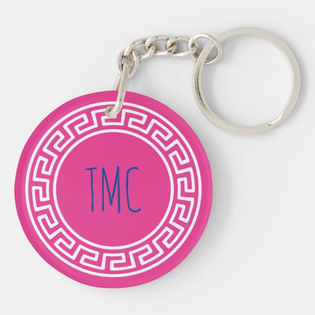 Collegiate Greek Key Sorority Initials Pink Fun Ring (Back)