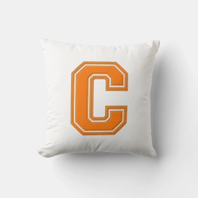 Collegiate Letter Throw Pillow, Orange & White C Cushion (Front)
