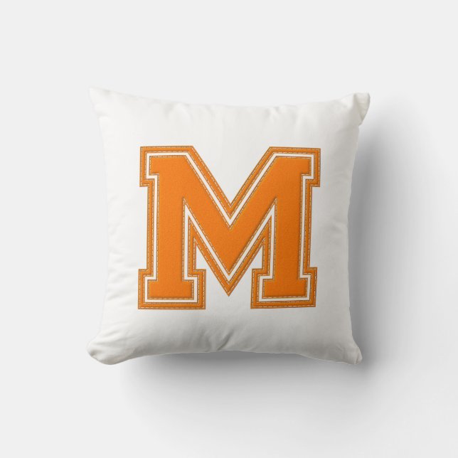 Collegiate Letter Throw Pillow, Orange & White M Cushion (Front)