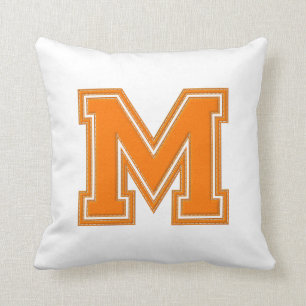 Collegiate Letter Throw Pillow, Orange & White M Cushion