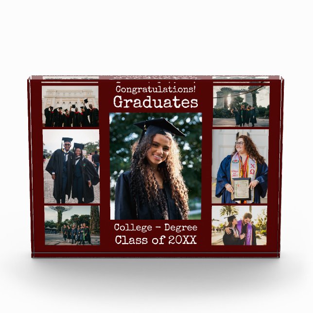 Collegiate Maroon Congratulations Graduates Photo  Block (Front)