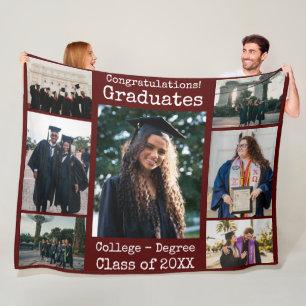 Collegiate Maroon Congratulations Graduates Photo  Fleece Blanket