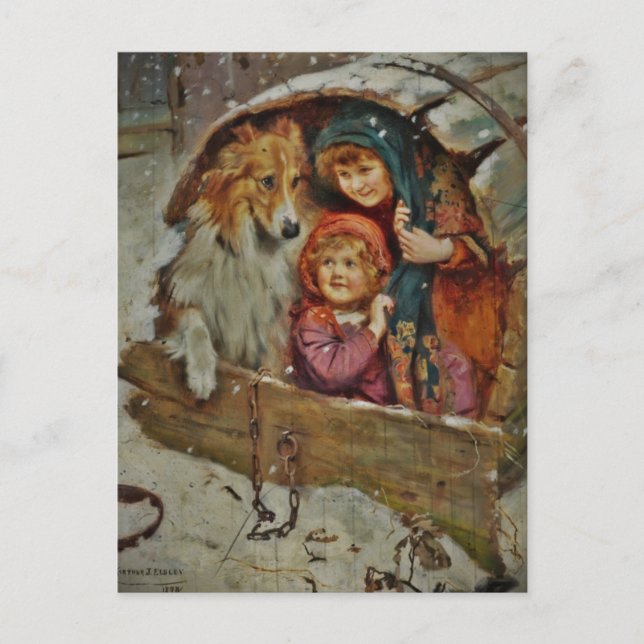 Collie and Children in the Doghouse Postcard (Front)