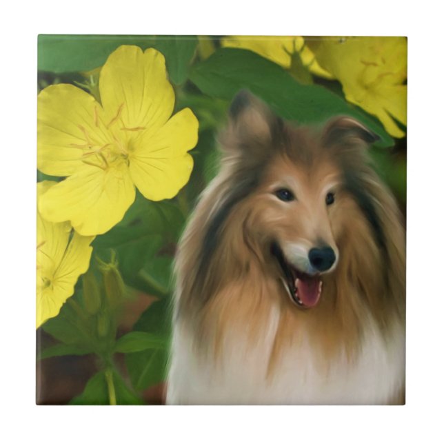 Collie And Flowers Dog Art Tile (Front)