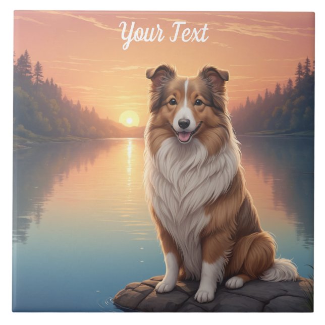 Collie by Lake Ceramic Tile (Front)