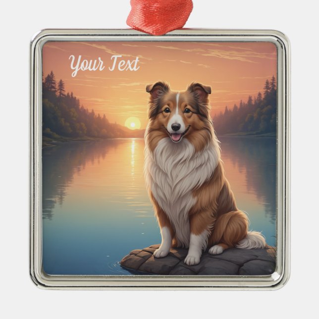 Collie by Lake Metal Ornament (Front)