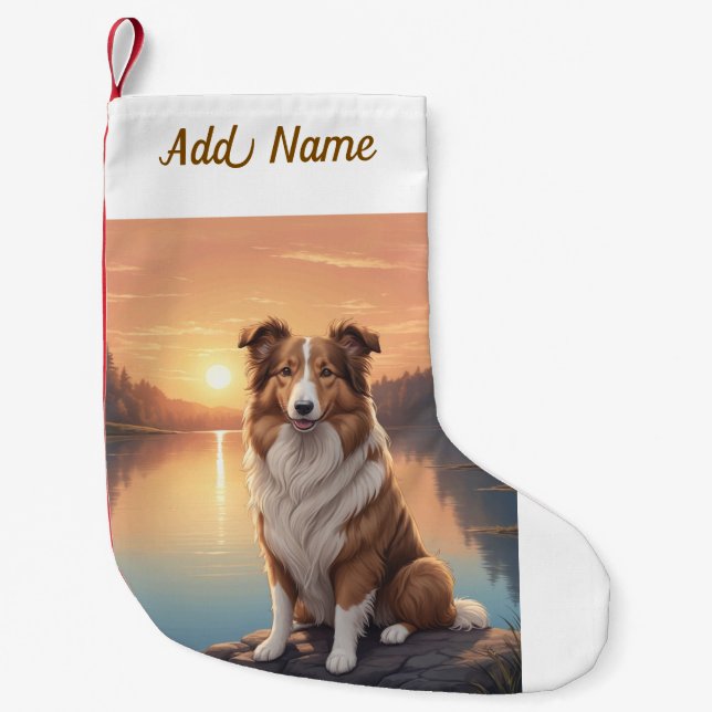Collie by Lake Small Christmas Stocking (Front)