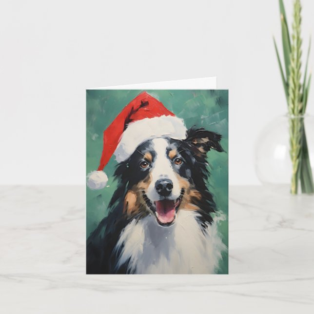 Collie Christmas brush painting artwork Card (Front)
