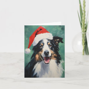 Collie Christmas brush painting artwork Card